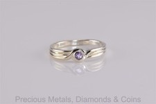 Sterling Silver Purple Amethyst Over Under Grooved Band Ring 925 Sz: 7.5