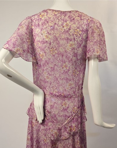 ROMANTIC 1920’S FLORAL PRINT MUSLIN SUMMER DRESS W RUFFLES + BELT - Picture 7 of 7