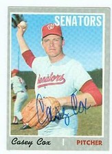 Casey Cox autographed Baseball Card (Washington Senators) 1970 Topps #281