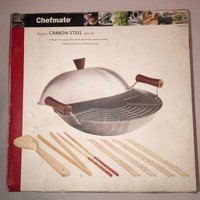 Chefmate 10 Piece Stir Fry Steaming Deep Frying 14 Carbon Steel Wok Set With Lid Chefmate 10 Piece Stir Fry Steaming Deep Frying 14 Carbon Steel Wok Set With Lid