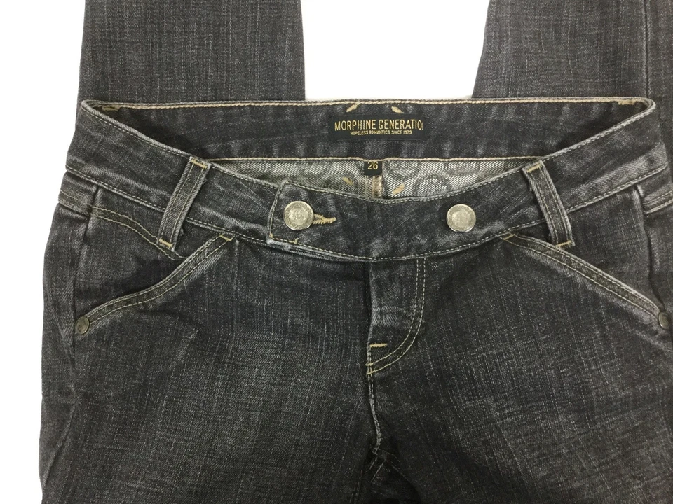 Pantalones de mezclilla elásticos ajustados negros desgastados Morphine Generation 26 para mujer Foto 3 de 4