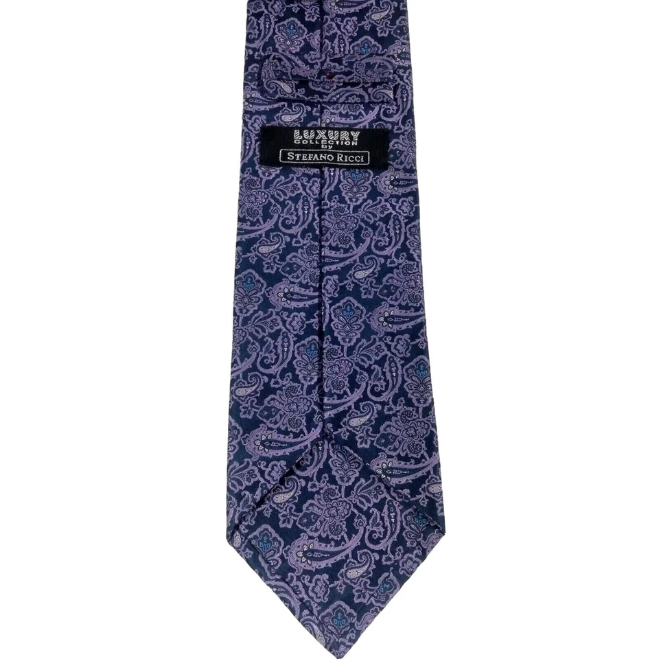 Corbata de seda paisley morada y negra colección de lujo Stefano Ricci hecha en Italia Foto 3 de 4