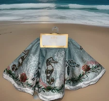 COASTAL COLLECTION BEADED CHRISTMAS SEAHORSE TABLE TREE SMALL 22”TREE SKIRT NWT