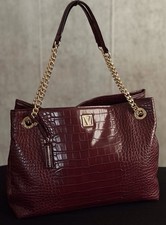 Victoria's Secret Burgundy Crimson Croc Embossed Faux Leather Tote Hand Bag