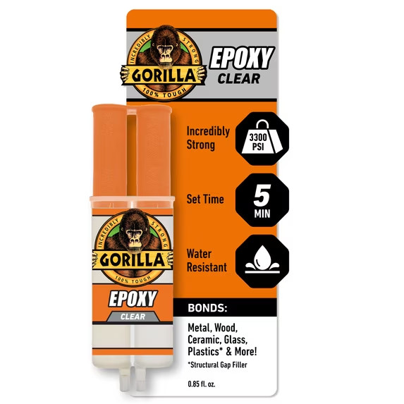 Gorilla Glue Clear Epoxy Syringe Bonds Steel, Aluminum, Wood, Ceramic, Tile, Pls