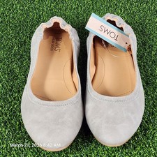 Toms Judith Ballet Flat Shoes Womens Size 6 Grey Slip-on New Lightweight Comfort