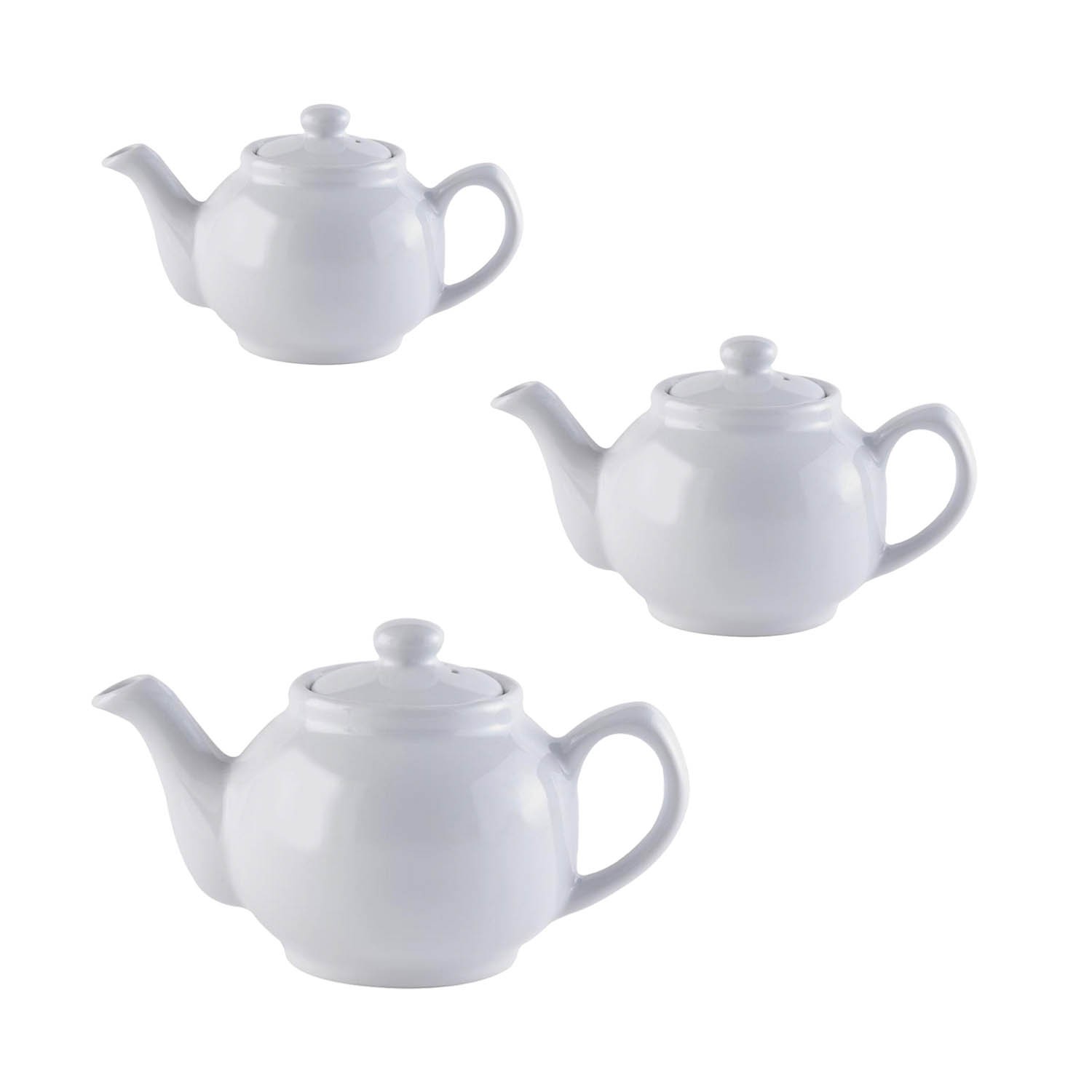 Stoneware Teapot White Glaze Set of 3 Various Sizes Traditional Serving Tea Pots