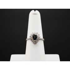 14K Gold Pear Cut Sapphire & Diamond Halo Rin...