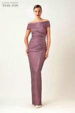 Teri Jon Amethyst Metallic Jacquard Off-Shoulder Gown Size 16