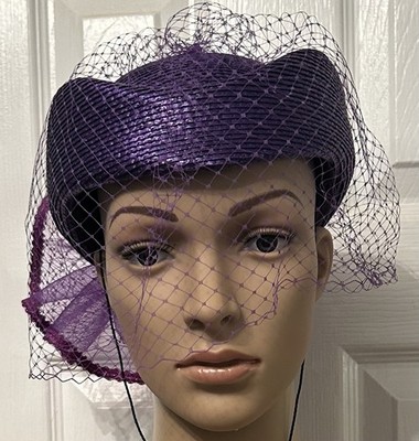 Vintage Deborah New York Woven Netted Purple Hat W/ Back 
