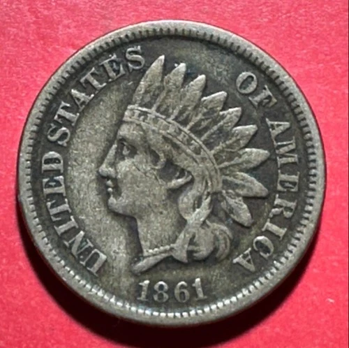 1861 US Copper Nickel Indian Head Cent! VF! Lower Mintage! Old US Coin!