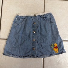 VINTAGE Winnie The Pooh Denim SKIRT Youth Girls 7 Blue Embroidered 90s 21  Waist