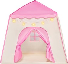 Girls Princess Castle Play Tent Large Playhouse with LED Star Lights Indoor Pink