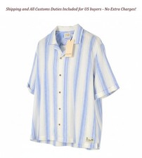SCOTCH  SODA Men Shirt XL White Striped Linen Blend Button Short Sleeve -