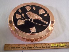 decorative wall mount-copper colored flan dish--bird on branch-7