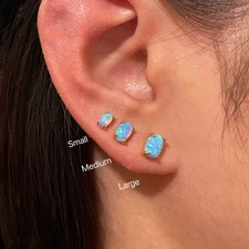 blue opal stud earrings, 18K gold plated sterling sliver jewelry gift for women