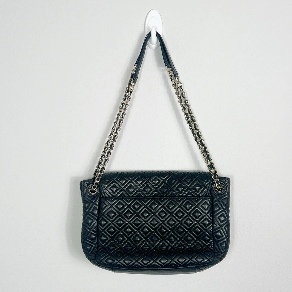Bolso de Hombro Tory Burch Negro Acolchado Cuero Marion Solapa Cadena Foto 3 de 4