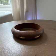 Vintage Wooden Bangle Bracelet with Marquise ...