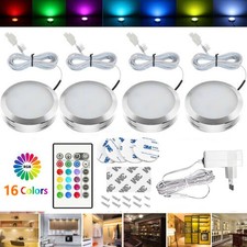 4pcs Under Cabinet LED Lihgts Kitchen Cupboard Shelf Display Puck Lamp w/ Remote
