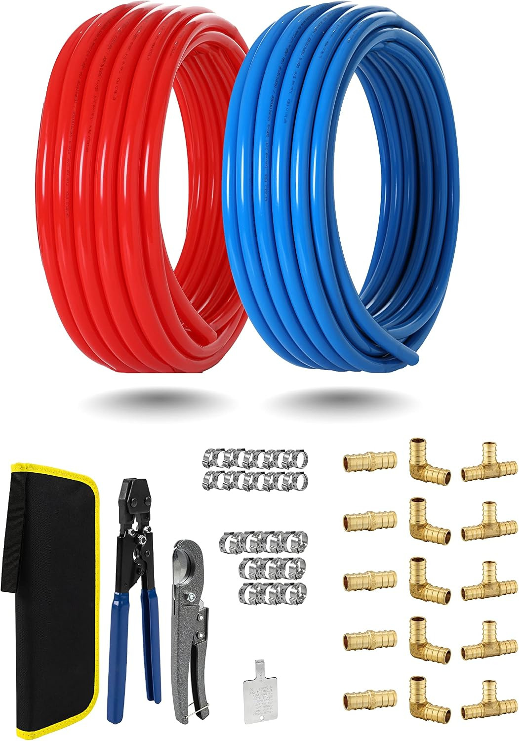EFIELD 3/4" 200ft PEX-B Kit Red/Blue w/ Fittings Crimper Clamps Cutter