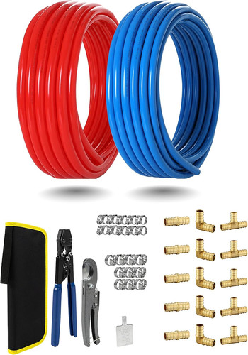 EFIELD 3/4" 200ft PEX-B Kit Red/Blue w/ Fittings Crimper Clamps Cutter