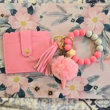 Pink Card Holder with Keychain