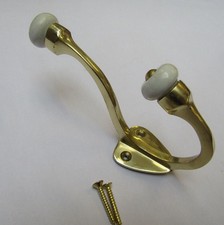 Gloucester Coat Hooks Ceramic Polished Brass Vintage Wall Hanger Pack Of 5