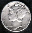 1945 US War Time F-VF Mercury Silver Dime with Splendid Natural Toning, KM 140
