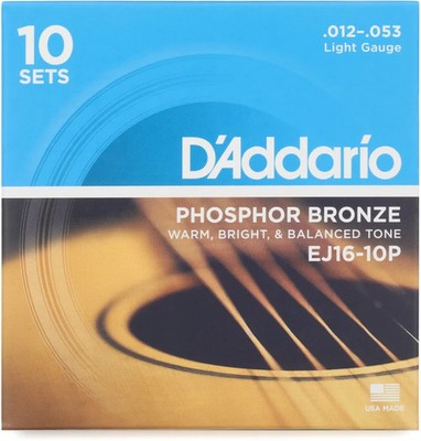 D'Addario EJ16 Phosphor Bronze Light Acoustic Strings 10-Pack