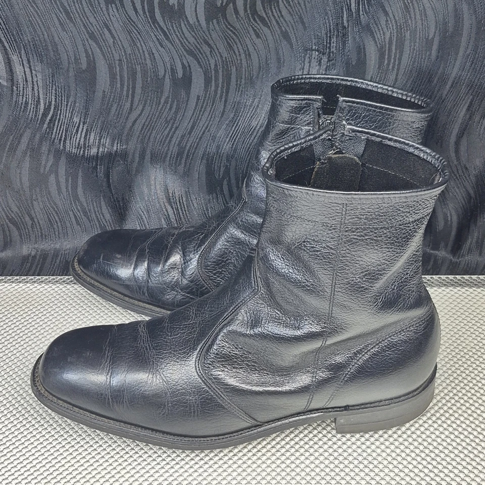 Mens Vintage Black Leather Chelsea Ankle Boots Side Zip 9½ Goodyear NEOLITE heel - Image 3 of 4