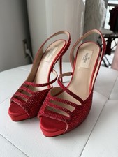 VALENTINO Ruby Red Crystal Encrusted Platform Sling Heel Sandal Stilettos 38