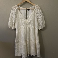 Express Cream Ivory Eyelet Cotton Dress Puff Sleeves Spring Coquette Cute Sz M