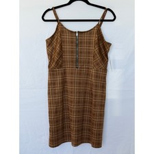 No Boundaries Brown Plaid Zip Front Dress Sleeveless Large 11-13 NWT