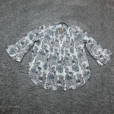 Style & Co. Shirt Womens Large Dream Blue Pintuck Blouse 3/4 Bell Sleeve NWT