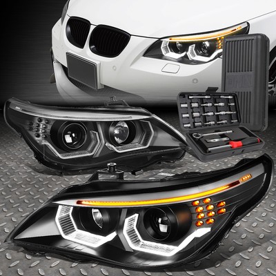 FOR 04-07 BMW E60 5-SERIES 3D LED U-HALO PROJECTOR HEADLIGHTS+TOOL