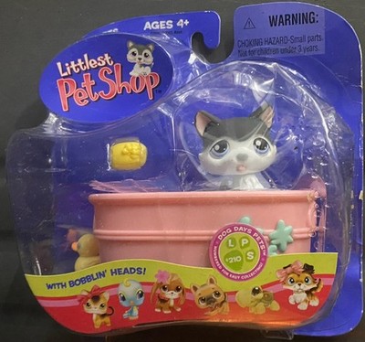 NIB Littlest Pet Shop 2006 Black, Gray & White HUSKY in Tub #210 VHTF - See Pics