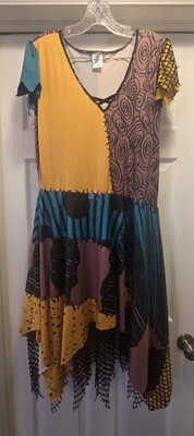 Disneys Sally patchwork design Dress assorted colors V-neck jagged hem lace trim