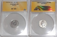 1929 Egypt Copper-Nickel Coin 2 Milliemes King Fuad I BP Mint Mark ANACS EF 45