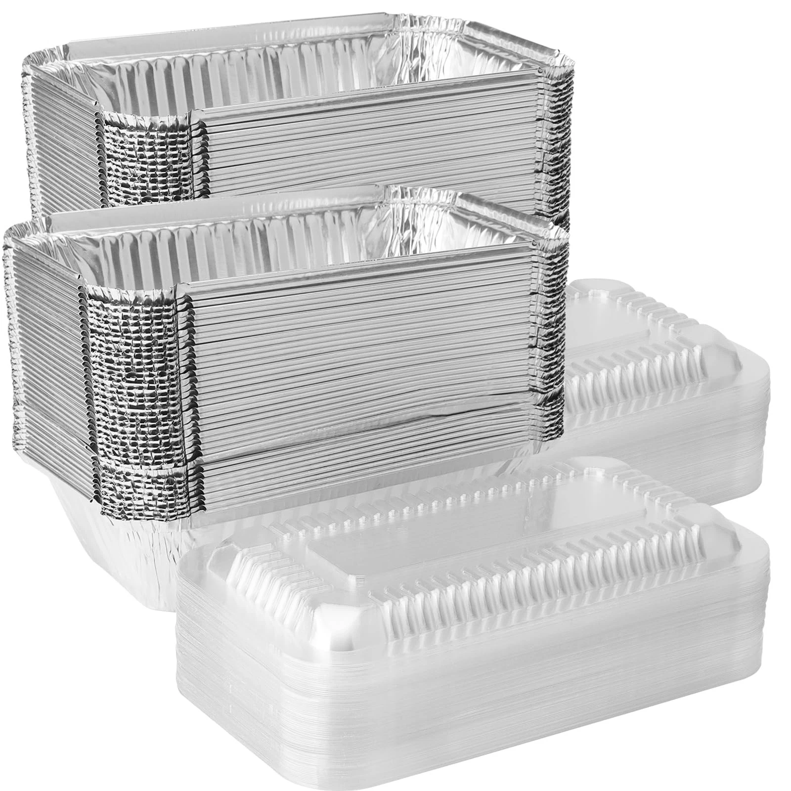 100 Pack Aluminum Loaf Pans with Clear Lids, Disposable Aluminum Pan Foil Foo...
