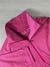 Under Armour Pullover Womens S Pink Gray Stripe Heat Gear Loose Fit 1/4 Zip