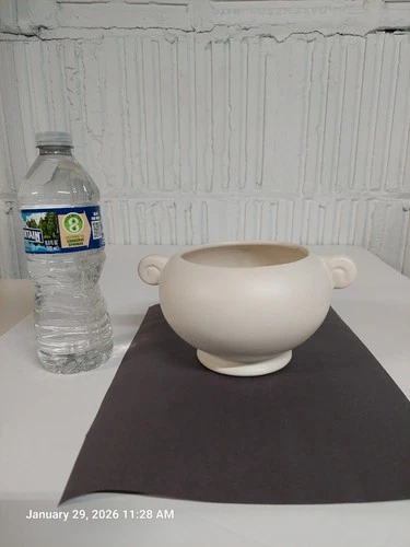 McCoy Pottery Rosaline 452 Planter Bowl White Matte Disc Style Handles