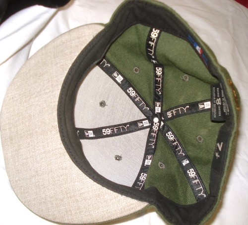 NY YANKEES ~ NEW ERA 59FIFTY Hat Cap 7 1/2 Leather Patch OLIVE - Picture 2 of 2