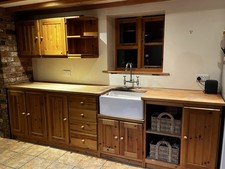 Vintage Solid Pine Kitchen Units, Cupboard And Beech  Worktop