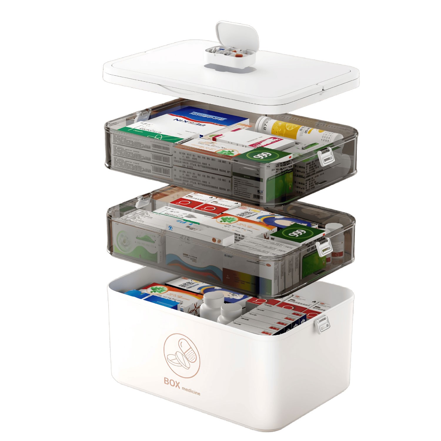 1pc Large Capacity Medicine Storage Box With Easy-Grip Handles Travel&Office Use