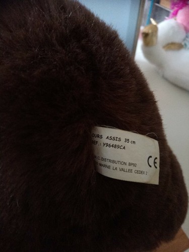 Peluche ours brun marron beige 35 cm assis E. M. C Distribution Casino vintage - Imagen 3 de 4