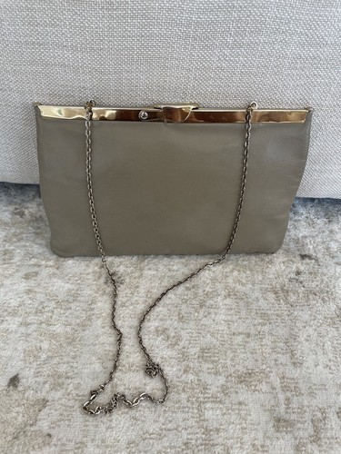 Vintage 1970s Etra Leather Clutch Chain Strap Shoulder Bag Tan Genuine Leather