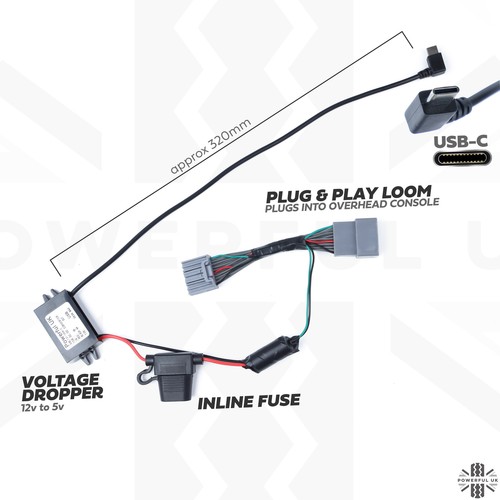 12v power tap-in +USB-C plug for Range Rover 2022+ L460 overhead console dashcam - Picture 3 of 7