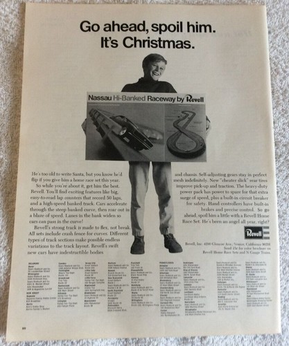 Nassau Hi-Banked Raceway Cars Revell Christmas Holiday Vintage Print Ad 1968 - Imagen 2 de 6
