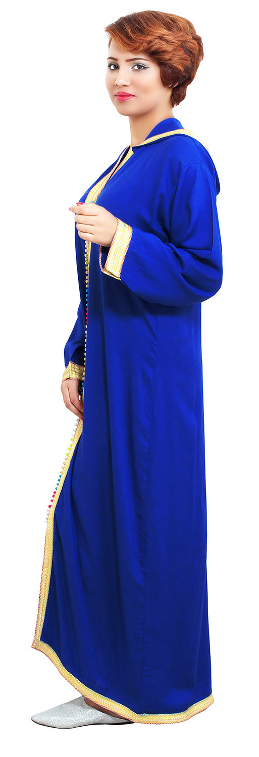 Moroccan Cotton Djelaba Caftan Long Sleeve Kaftan Abaya Hood Med to Large Green