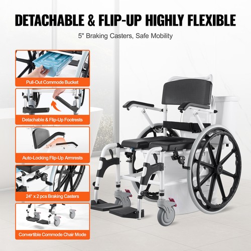 VEVOR Sedia a Rotelle per Disabili Doccia a Rotelle in Alluminio da 440 mm - Picture 5 of 12
